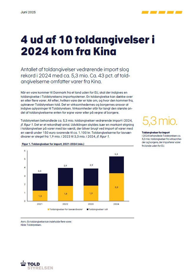 Forside på publikation om toldangivelser i 2024